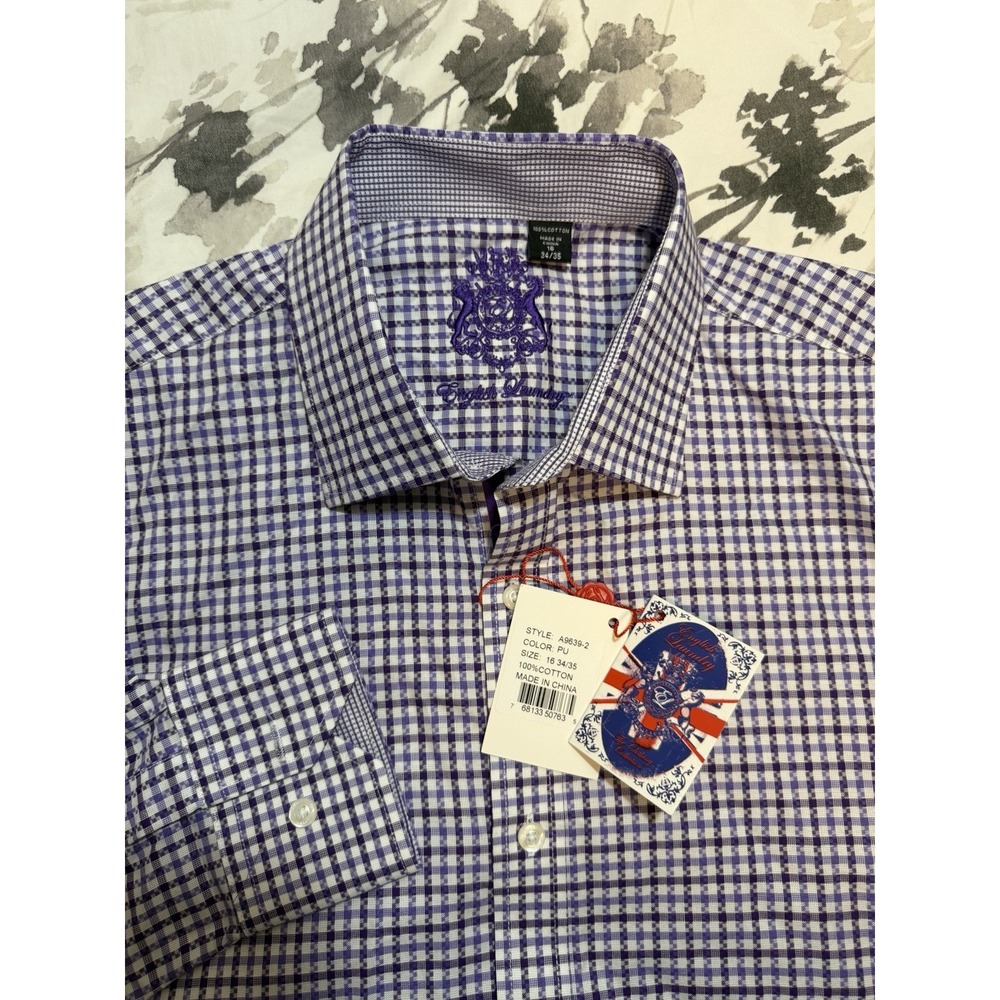 NWT English Laundry Purple Gingham Casual Dress Button Up Shirt Designer London